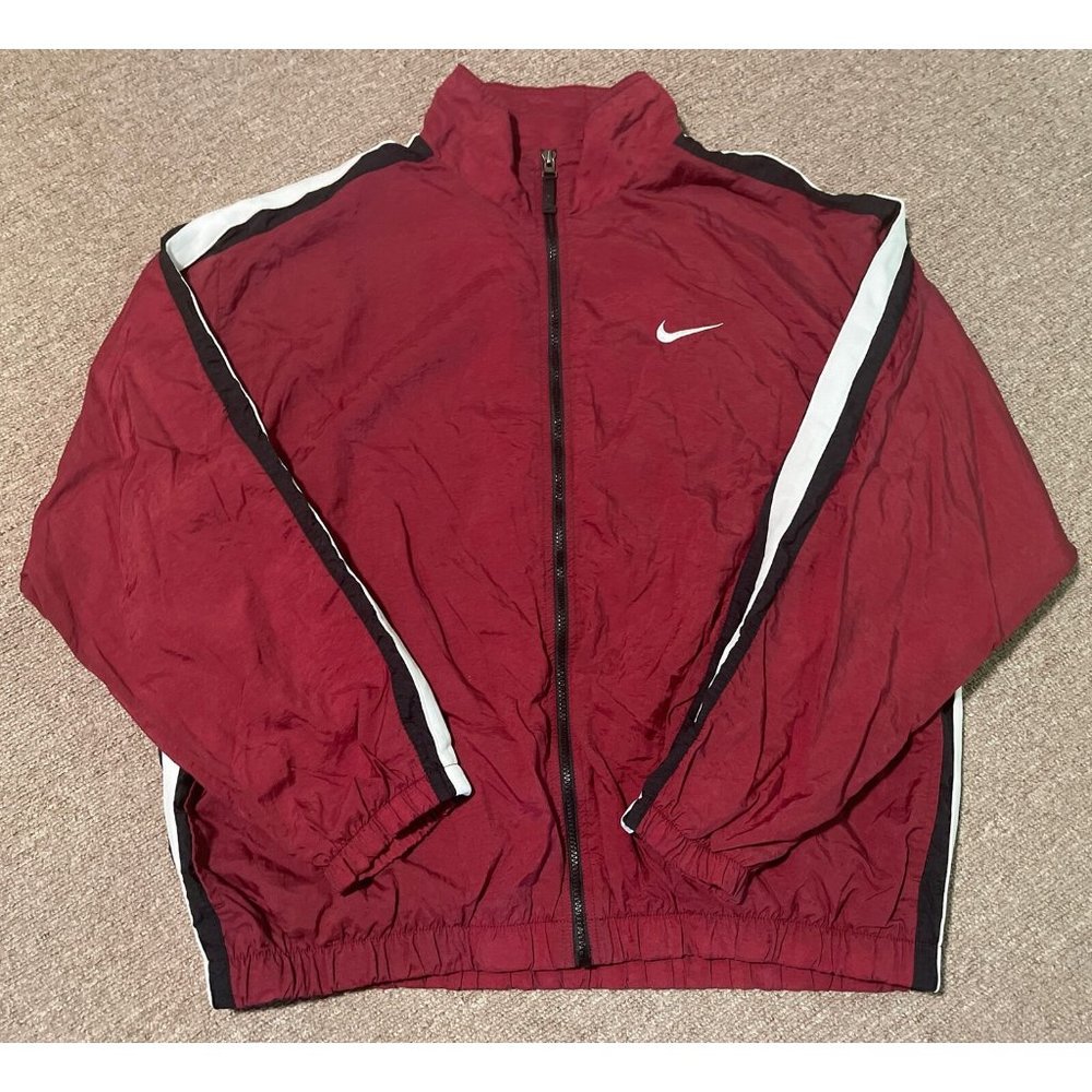 Vintage 90s Men's XXL 2XL Nike Big Swoosh Full Zip Windbreaker Jacket Maroon